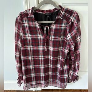 TALBOTS Plaid Blouse Holiday Red Peasant Cottage Core Christmas Size S